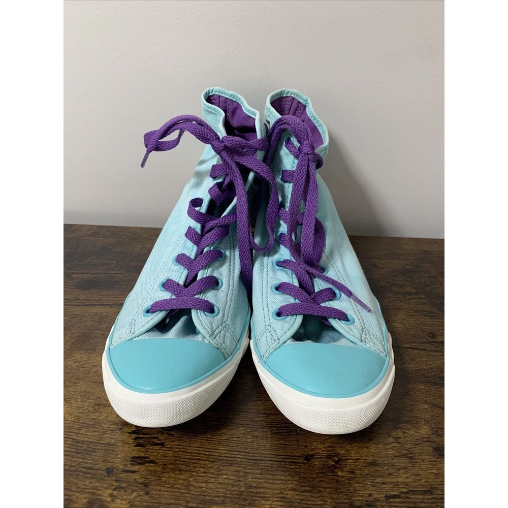 CONVERSE All Star Women Sz 10 Turquoise/Purple Laces Hidden Heel Wedge Sneakers - Picture 2 of 7